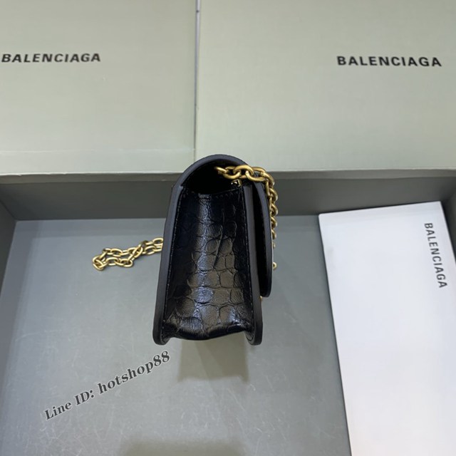 Balenciaga專櫃爆款鏈條女士小挎包 巴黎世家鏈條小號鱷魚黑色Gossip bag斜挎包 92722型號 fyj1124